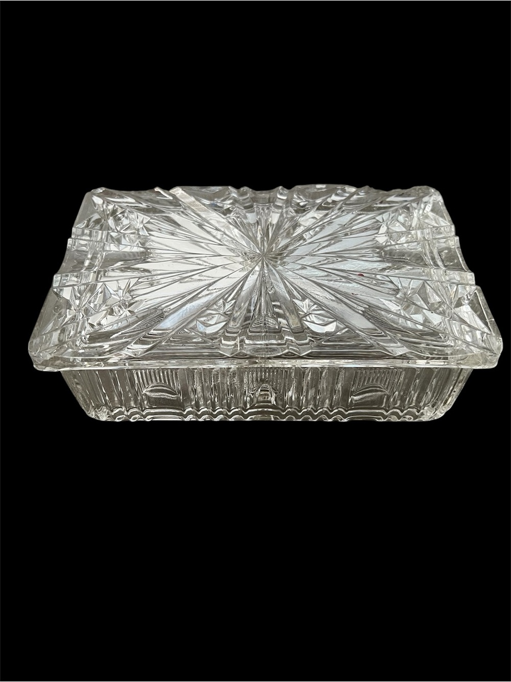 Vintage Cigarette Trinket Box with Starburst Lid - Pressed Glass 1970’s